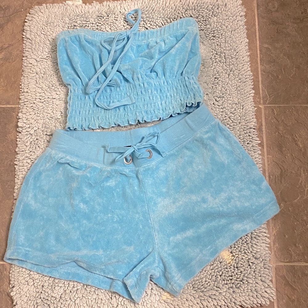 Venus light blue tube top with shorts swim cover up.